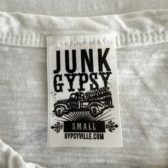 Junk Gypsy I Left My Heart In Round Top Cream Brown Graphic Tank Top Size Small - Picture 6 of 9